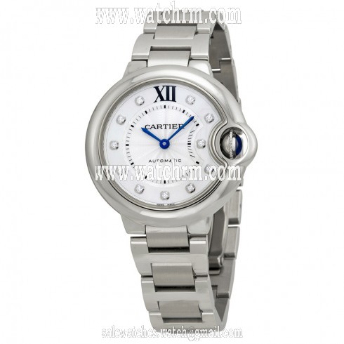 Cartier Ballon Bleu Silver Diamond Dial Stainless Steel Ladies Watch WE902074