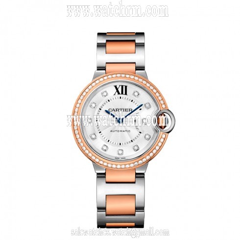 Cartier Ballon Bleu Silver Diamond Dial Steel and Rose Gold Ladies Watch WE902077