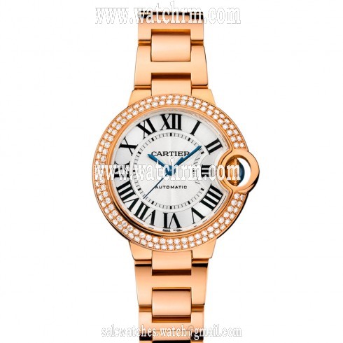 Cartier Ballon Bleu Silver Guilloche Dial Automatic Diamond Ladies Watch WE902064