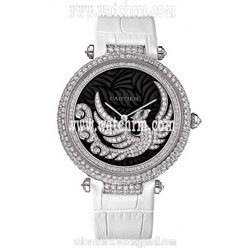 Cartier Bestiaire Evol D'un Phoenix Dark Purple Mother of Pearl with Diamonds Feather Dial Ladies Watch HPI00633