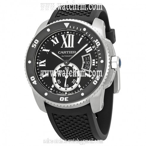 Cartier Calibre de Cartier Black Dial Rubber Men's Watch W7100056