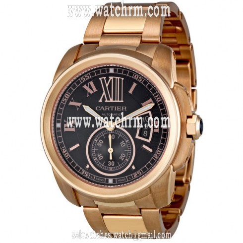 Cartier Calibre de Cartier Brown Dial 18kt Rose Gold Men's Watch W7100040