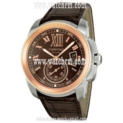 Cartier Calibre de Cartier Brown Dial Pink Gold Bezel Automatic Men's Watch W7100051
