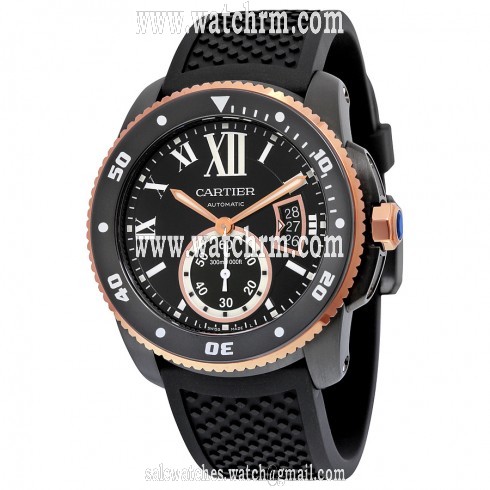 Cartier Calibre De Cartier Diver Automatic Black Dial Black Rubber Men's Watch W2CA0004