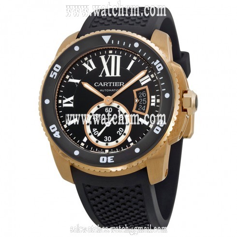 Cartier Calibre de Cartier Diver Automatic Black Dial Rubber Men's Watch W7100052