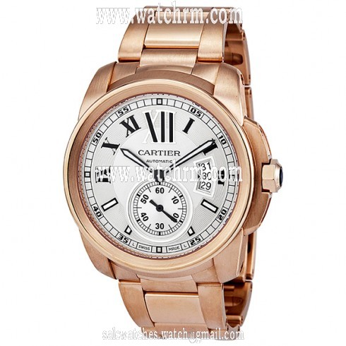 Cartier Calibre de Cartier Silver Dial 18K Rose Gold Automatic Men's Watch W7100018