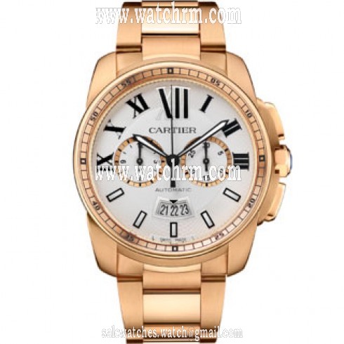 Cartier Calibre de Cartier Silver Dial 18kt Pink Gold Automatic Men's Watch W7100047