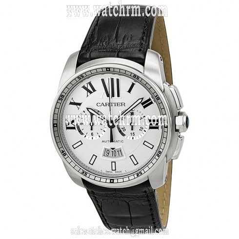 Cartier Calibre de Cartier Silver Dial Black Leather Automatic Men's Watch W7100046