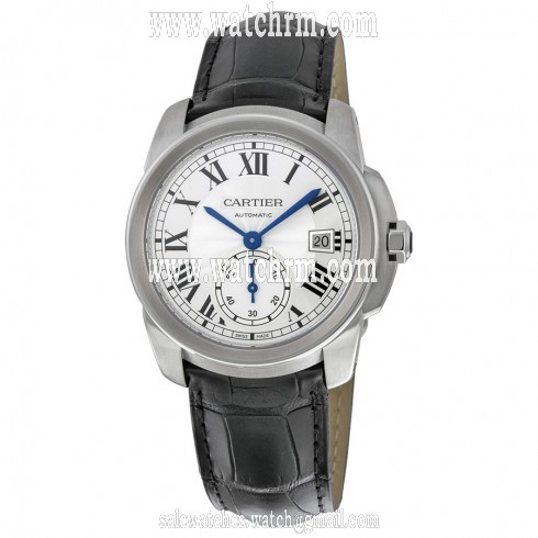 Cartier Calibre de Cartier Silver Dial Black Leather Men's Watch WSCA0003