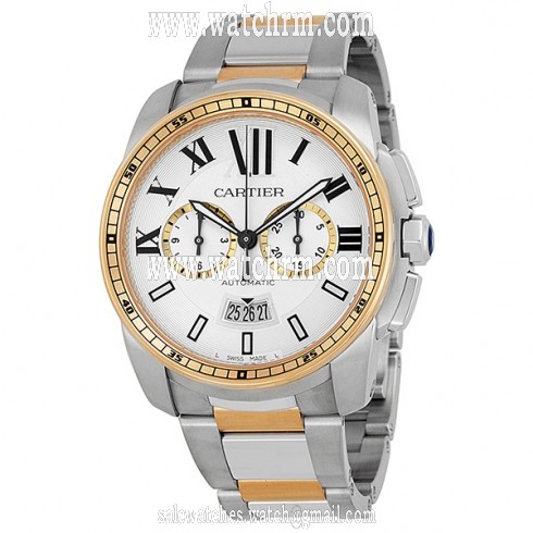 Cartier Calibre de Cartier Silver Dial Steel and 18kt Pink Gold Automatic Men's Watch W7100042