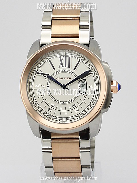 Cartier Calibre de Cartier W7100004 White Dial 42mm Gold Rose Gold Strap Watch