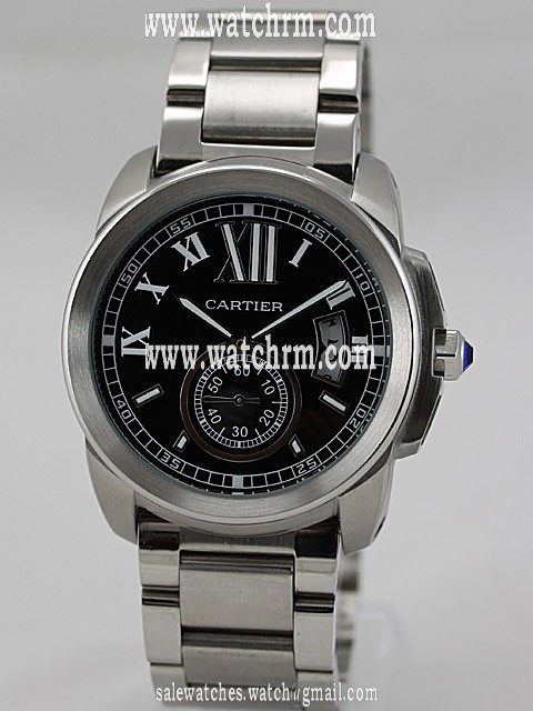 Cartier Calibre de Cartier W7100016 Round Black Dial Silver Stainless Steel Strap Watch