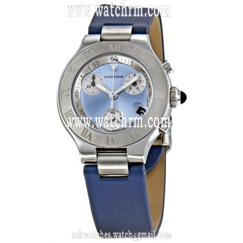 Cartier Chronoscaph Silvered Blue Sunburst Dial Chronograph Ladies Watch W1020013