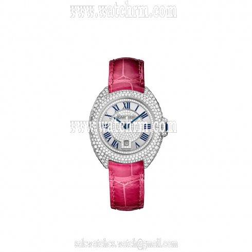 Cartier Cle 18K White Gold Set with Diamonds Dial Ladies Watch WJCL0017