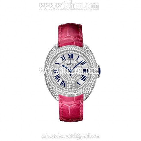Cartier Cle 18K White Gold Set with Diamonds Dial Ladies Watch WJCL0018