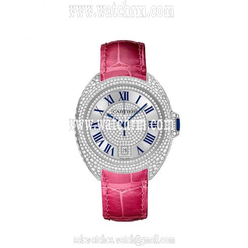 Cartier Cle 18K White Gold Set with Diamonds Dial Ladies Watch WJCL0019