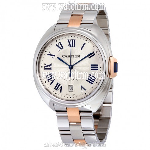 Cartier Cle Automatic Silver Dial Stainless Steel 18kt Rose Gold Men's Watch W2CL0002