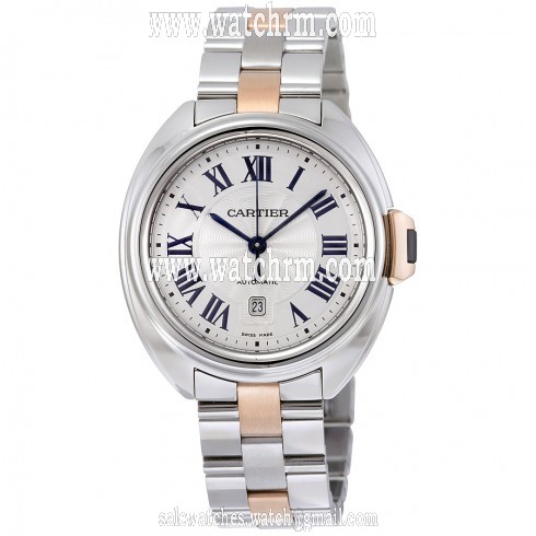 Cartier Cle de Cartier Silvered Flinque Sunray Effect Dial Automatic Ladies Watch W2CL0004