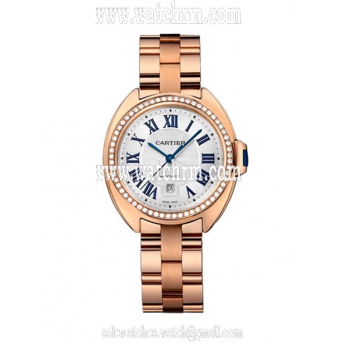 Cartier Cle Silver Flinque Dial 18K Pink Gold Diamond Ladies Watch WJCL0003