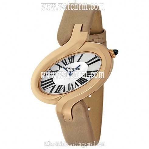 Cartier Delice Silver Dial 18kt Rose Gold Beige Satin Ladies Watch W8100011