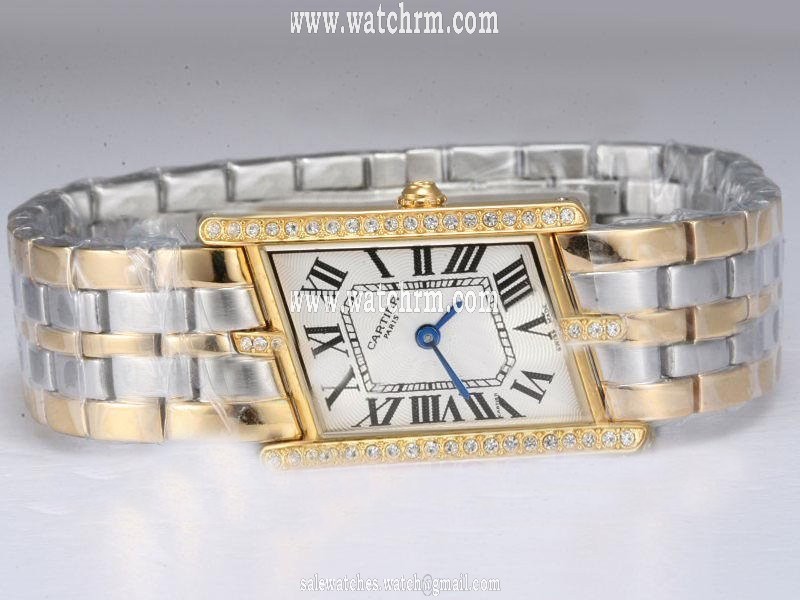 Cartier Lanieres xx3-12195 20x32mm Gold Stainless Steel Strap Womens Watch