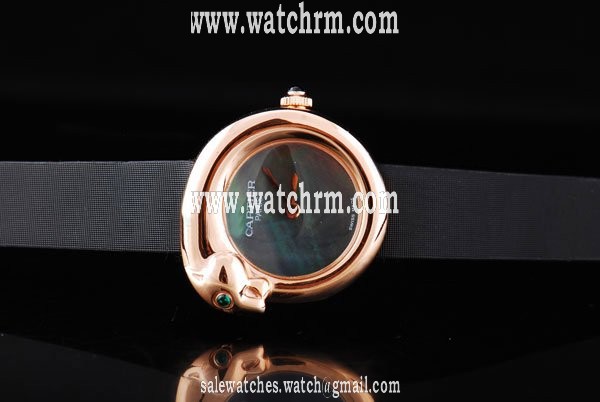 Cartier Libre 82128 Womens Black Cow Leather Strap Stainless Steel with 18k Gold Bezel Watch