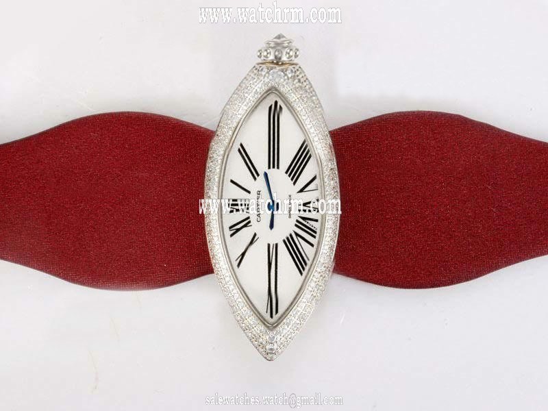Cartier Libre WJ303050 40x15mm Red Ostrich Leather Strap White Dial Watch
