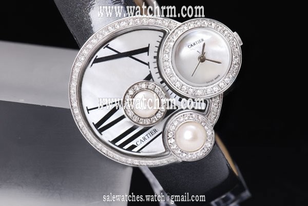 Cartier Libre WJ304850 Round White Dial Black Cow Leather Strap Watch