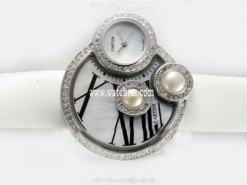 Cartier Libre WJ304850 White Cow Leather Strap White Dial Round Watch