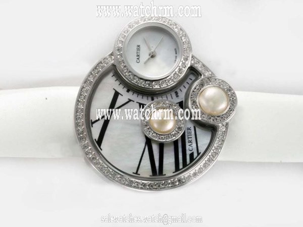 Cartier Libre WJ304850 White Dial Round White Cow Leather Strap Watch