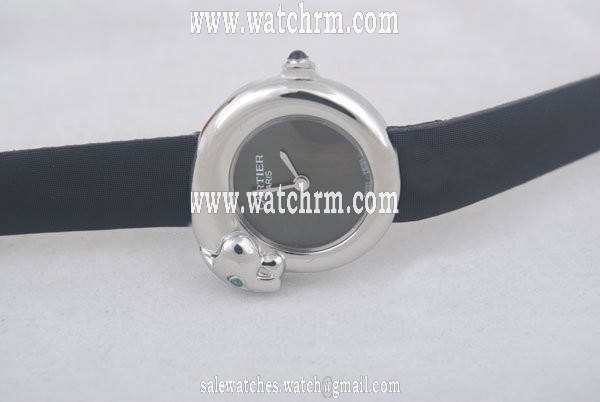 Cartier Ligne 21 de Cartier 82131 Black Cow Leather Strap Black Dial Round Watch