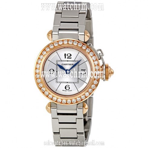 Cartier Miss Pasha Silver Dial Diamond Bezel Ladies Watch WJ124021