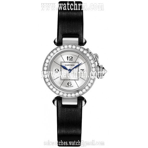 Cartier Miss Pasha Silver Dial White Gold Black Satin Ladies Watch WJ124027