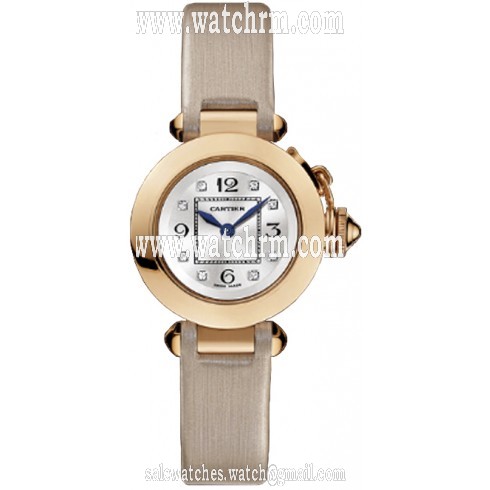 Cartier Miss Pasha Silver Diamond Dial Rose Gold and Beige Satin Ladies Watch WJ124028