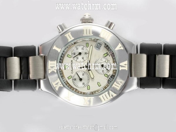 Cartier Must 21 W10073R6 38mm White Dial Black Rubber Strap Watch