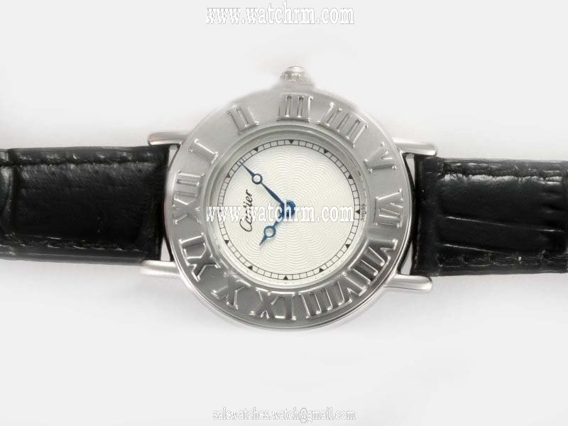Cartier Must 21 W10109T2 Man:38mm / Lady:30mm White Dial Black Crocodile Leather Strap Watch