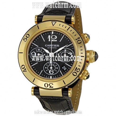 Cartier Pasha 18k Yellow Gold Black Dial Chronograph Men's Watch W3030017