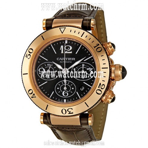 Cartier Pasha Black Dial 18kt Rose Gold Chronograph Men's Watch W3030018