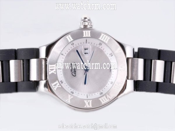 Cartier Pasha de Cartier 1050 Black Rubber Strap White Dial Watch
