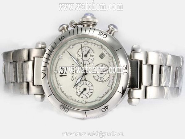 Cartier Pasha de Cartier w31030H3 White Dial Stainless Steel Case Stainless Steel Bezel Watch