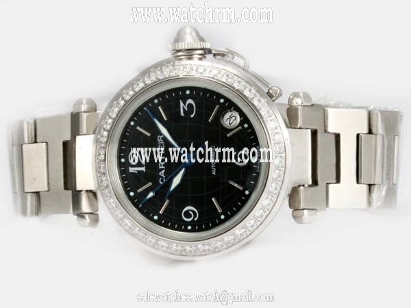 Cartier Pasha de Cartier W31047M7 Silver Stainless Steel Strap Black Dial Watch