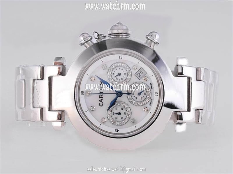 Cartier Pasha de Cartier w31074M7 White Dial Stainless Steel Bezel Watch
