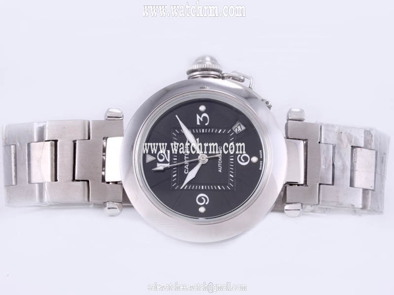 Cartier Pasha de Cartier W31076M7 Silver Stainless Steel Strap 36mm Black Dial Watch