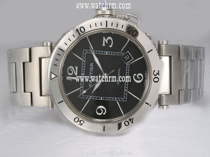 Cartier Pasha de Cartier w31077M7 Silver Stainless Steel Strap Black Dial Round Watch