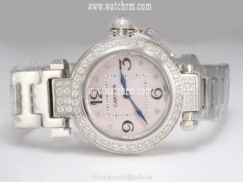Cartier Pasha de Cartier W31080M7 36mm Pink Dial Silver Stainless Steel Strap Watch