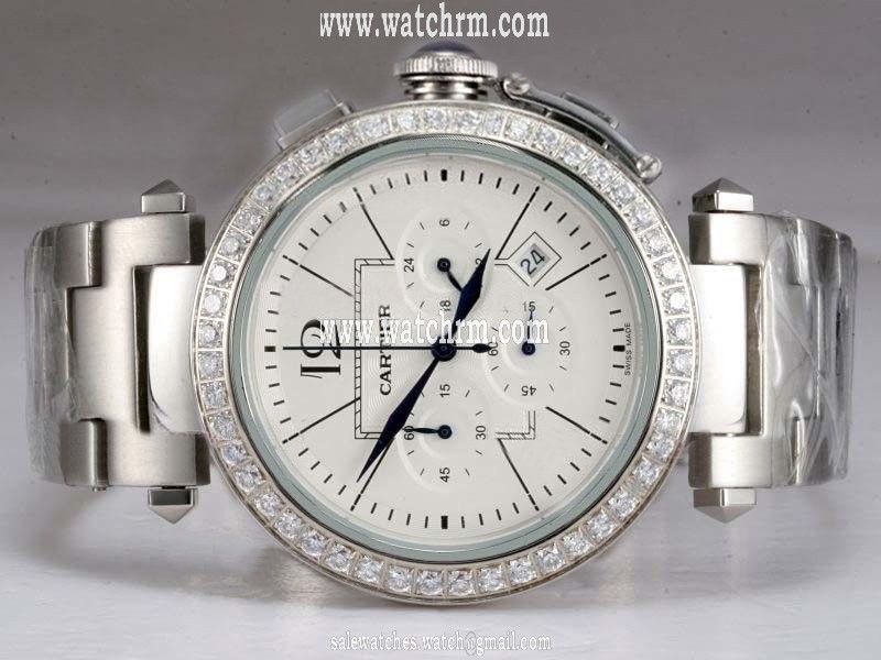 Cartier Pasha de Cartier W31085M7 Quartz Chronograph White Dial Watch