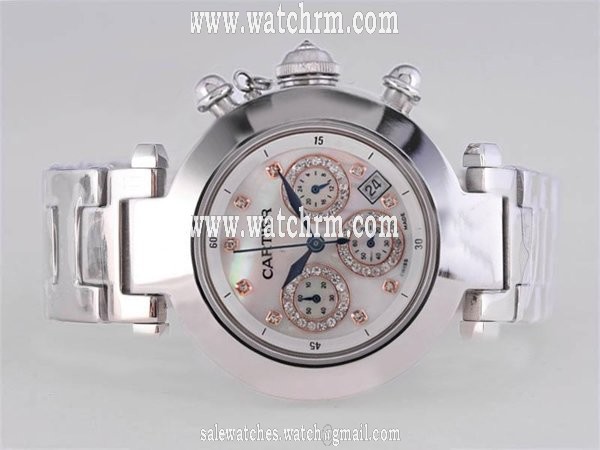 Cartier Pasha de Cartier W31085M7 Stainless Steel Bezel White Dial Quartz Chronograph Watch