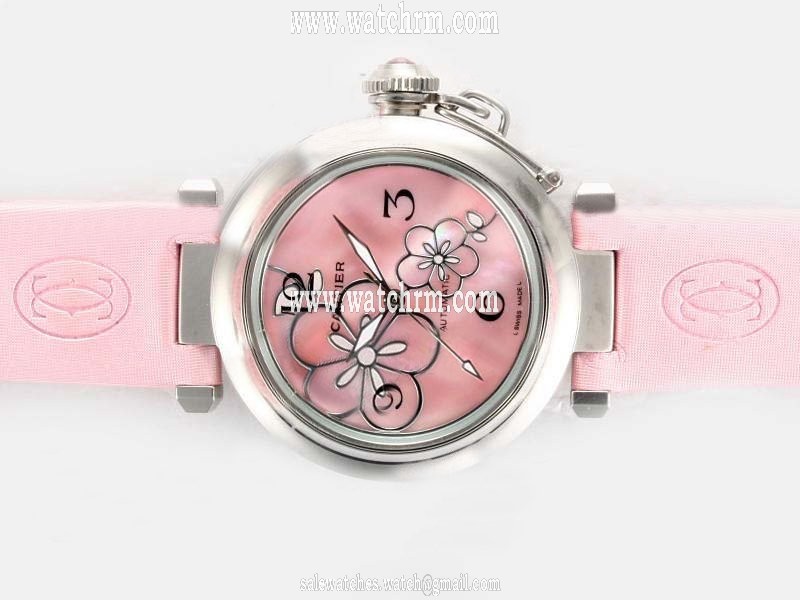Cartier Pasha de Cartier W3109599 Womens 36mm Pink Cow Leather Strap Watch