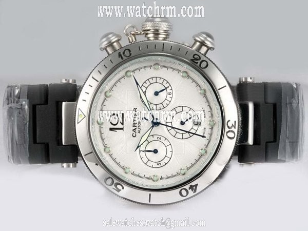 Cartier Pasha de Cartier wj11902g Black Rubber Strap Round Mens Watch