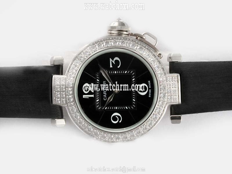 Cartier Pasha de Cartier WJ11922G Black Dial Round Stainless Steel Case Watch